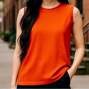 NWT - Jennifer Moore - XL Orange Sleeveless Minimalist Scalloped Neckline Top